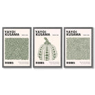Set of 3 Yayoi Kusama Infinity in Dark Green Framed Wall Art with Dark Grey Wooden Frames