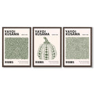 Set of 3 Yayoi Kusama Infinity in Dark Green Framed Wall Art with Dark Wood Frames