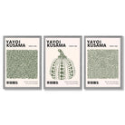 Set of 3 Yayoi Kusama Infinity in Dark Green Framed Wall Art with Light Grey Wooden Frames