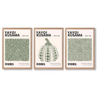 Set of 3 Yayoi Kusama Infinity in Dark Green Framed Wall Art with Light Oak Frames