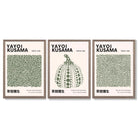Set of 3 Yayoi Kusama Infinity in Dark Green Framed Wall Art with Light Walnut Frames