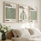 Set of 3 Yayoi Kusama Infinity in Dark Green Art Prints in White Frames | Artze UK