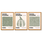 Set of 3 Yayoi Kusama Infinity in Dark Green Framed Wall Art with Oak Wooden Frames