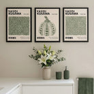 Set of 3 Yayoi Kusama Infinity in Dark Green Art Prints in Oak Frames | Artze UK