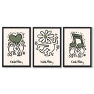 Set of 3 Keith Haring Emotive in Dark Green Framed Wall Art with Black Wooden Frames