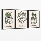 Set of 3 Keith Haring Emotive in Dark Green Canvas Prints with Black Float Frame