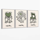 Set of 3 Keith Haring Emotive in Dark Green Canvas Prints with White Float Frame