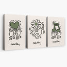 Set of 3 Keith Haring Emotive in Dark Green Canvas Prints | Artze Wall Art