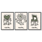 Set of 3 Keith Haring Emotive in Dark Green Framed Wall Art with Dark Grey Wooden Frames