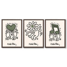 Set of 3 Keith Haring Emotive in Dark Green Framed Wall Art with Dark Wood Frames
