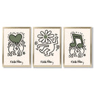 Set of 3 Keith Haring Emotive in Dark Green Framed Wall Art with Gold Wood Frames