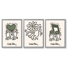 Set of 3 Keith Haring Emotive in Dark Green Framed Wall Art with Light Grey Wooden Frames