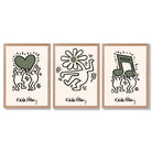Set of 3 Keith Haring Emotive in Dark Green Framed Wall Art with Light Oak Frames