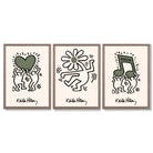Set of 3 Keith Haring Emotive in Dark Green Framed Wall Art with Light Walnut Frames