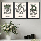 Set of 3 Keith Haring Emotive in Dark Green Art Prints in Oak Frames | Artze UK