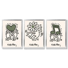 Set of 3 Keith Haring Emotive in Dark Green Framed Wall Art with Silver Wood Frames
