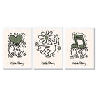Set of 3 Keith Haring Emotive in Dark Green Framed Wall Art with White Wooden Frames