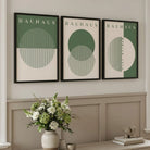 Set of 3 Green Bauhaus Floral  Framed Wall Art with Black Wooden Frames