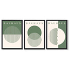 Set of 3 Green Bauhaus Floral  Framed Wall Art with Black Wooden Frames