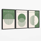 Set of 3 Green Bauhaus Floral  Canvas Prints with Black Float Frame