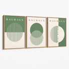 Set of 3 Green Bauhaus Floral  Canvas Prints with Oak Float Frame