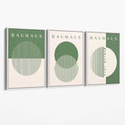 Set of 3 Green Bauhaus Floral  Canvas Prints with White Float Frame