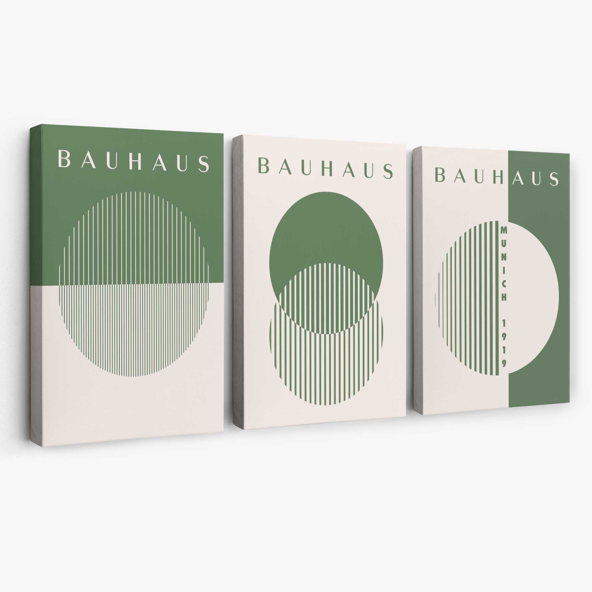 Set of 3 Green Bauhaus Floral  Canvas Prints | Artze Wall Art