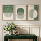 Set of 3 Green Bauhaus Floral  Art Prints in Black Frames | Artze UK