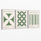 Set of 3 Green Bauhaus Floral Canvas Prints with White Float Frame
