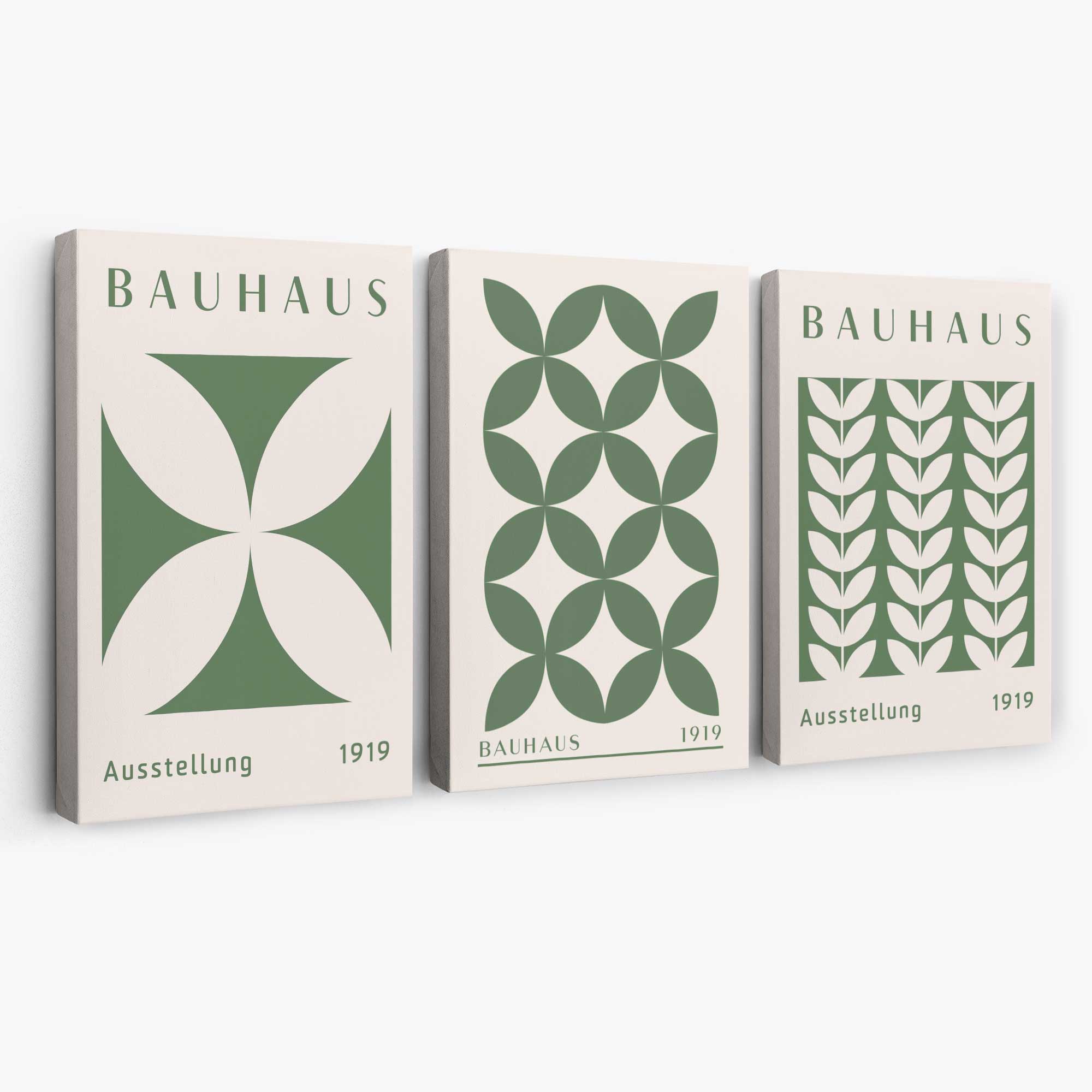 Set of 3 Green Bauhaus Floral Canvas Prints | Artze Wall Art