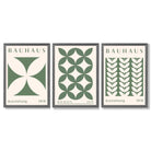 Set of 3 Green Bauhaus Floral Framed Wall Art with Dark Grey Wooden Frames