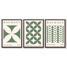 Set of 3 Green Bauhaus Floral Framed Wall Art with Dark Wood Frames