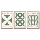 Set of 3 Green Bauhaus Floral Framed Wall Art with Light Walnut Frames