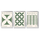 Set of 3 Green Bauhaus Floral Framed Wall Art with Silver Wood Frames