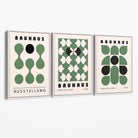 Set of 3 Bauhaus Mid Century Modern Green Canvas Prints with White Float Frame