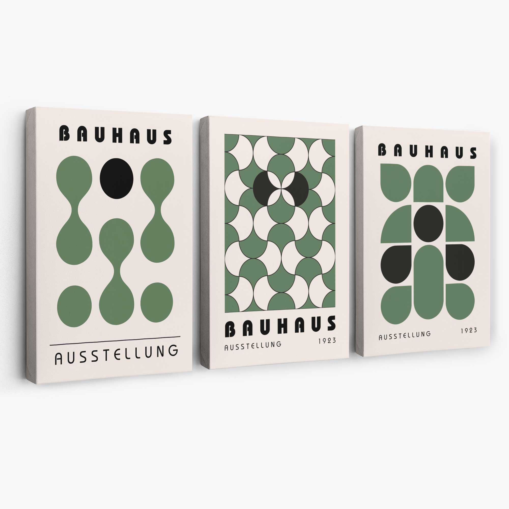 Set of 3 Bauhaus Mid Century Modern Green Canvas Prints | Artze Wall Art
