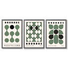 Set of 3 Bauhaus Mid Century Modern Green Framed Wall Art with Dark Grey Wooden Frames