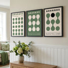 Set of 3 Bauhaus Modern Organic Green Framed Wall Art with Black Wooden Frames
