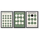 Set of 3 Bauhaus Modern Organic Green Framed Wall Art with Black Wooden Frames