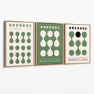 Set of 3 Bauhaus Modern Organic Green Canvas Prints with Oak Float Frame