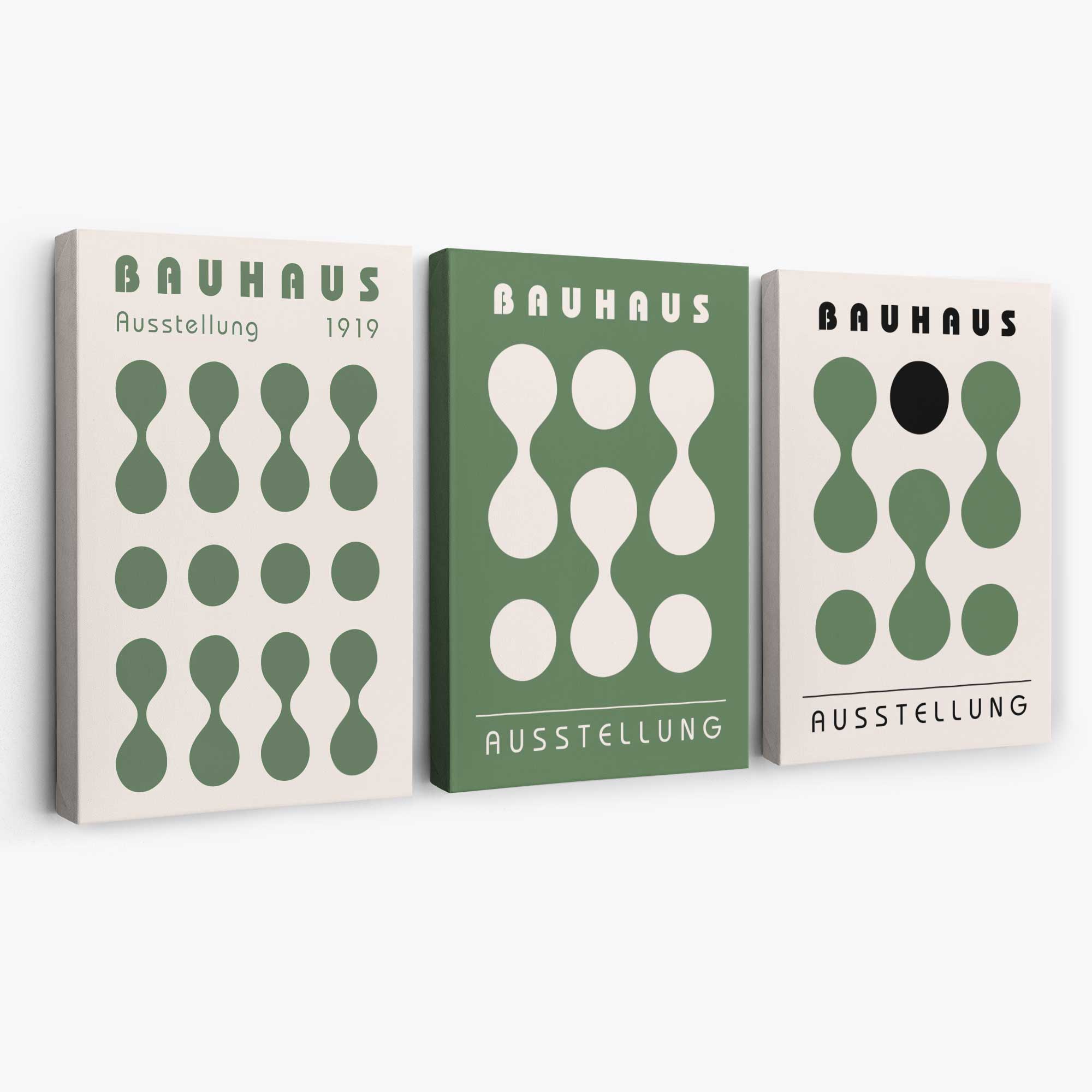 Set of 3 Bauhaus Modern Organic Green Canvas Prints | Artze Wall Art