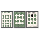 Set of 3 Bauhaus Modern Organic Green Framed Wall Art with Dark Grey Wooden Frames