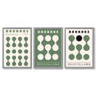 Set of 3 Bauhaus Modern Organic Green Framed Wall Art with Light Grey Wooden Frames