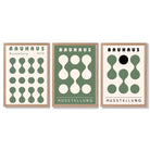 Set of 3 Bauhaus Modern Organic Green Framed Wall Art with Light Oak Frames