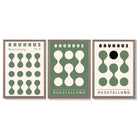 Set of 3 Bauhaus Modern Organic Green Framed Wall Art with Light Walnut Frames