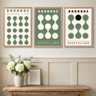 Set of 3 Bauhaus Modern Organic Green Art Prints in White Frames | Artze UK