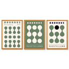 Set of 3 Bauhaus Modern Organic Green Framed Wall Art with Oak Wooden Frames