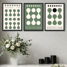 Set of 3 Bauhaus Modern Organic Green Art Prints in Oak Frames | Artze UK