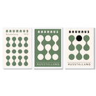 Set of 3 Bauhaus Modern Organic Green Framed Wall Art with White Wooden Frames