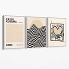 Set of 3 Beige Bauhaus, Yayoi Kusama and Keith Haring Modern Canvas Prints with White Float Frame